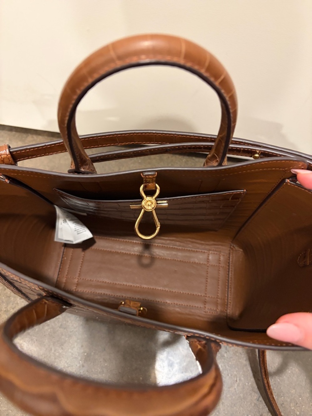 Lauren Ralph Lauren Brown Croc-Embossed Satchel with Detachable Strap - Picture 2 of 4
